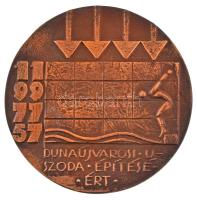 1977. Dunaújvárosi Uszoda építéséért egyoldalas, öntött bronz emlékplakett, dísztokban (97mm) T:AU