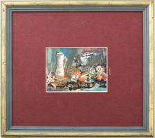 Olvashatatlan jelzéssel: Csendélet. Olaj, karton. Dekoratív fakeretben. 8x11 cm