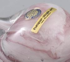 Színezett ólomkristály fali kisváza, Kaspar Bleikristal, hibátlan, címkével jelzett, m: 16,5 cm