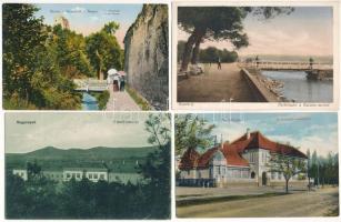 4 db RÉGI képeslap vegyes minőségben: Nagyenyedi honvéd laktanya, Kiskunhalas szabadságtéri szárnyiskola, Brassó Graft, Keszthely Balatonpart / 4 pre-1945 postcards in mixed quality