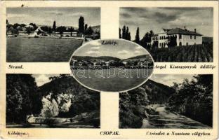 1941 Csopak, strand, kőbánya, Angol Kisasszonyok üdülője, Útrészlet a Nosztora völgyben. Dömötör Vilmos kiadása (EK)