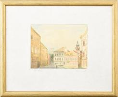 Olvashatatlan jelzéssel: Győr, várkapu, 1996. Akvarell, papír, üvegezett fakeretben. 12×15,5 cm