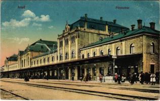 1916 Arad, pályaudvar, vasútállomás. Vasúti levelezőlapárusítás 77-1916. / railway station (EK)