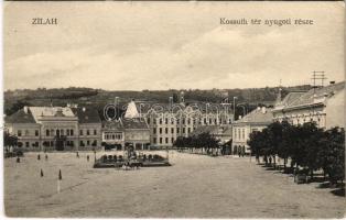 1916 Zilah, Zalau; Kossuth tér nyugati része, Bikfalvy Testvérek üzlete. Seres Samu kiadása / square, shops (EK)