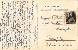 1944 Veresegyház, tópart, római katolikus templom, Hősök szobra - Nyaraljon Veresegyházán! Fekete fé...