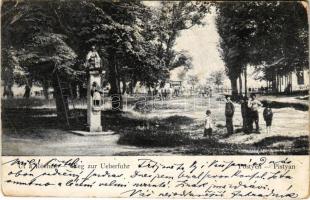 1901 Pöstyén, Piestany; út a Révhez / Weg zur Ueberfuhr / park, road to the ferry (kopott sarkak / worn corners)