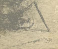 Olvashatatlan (Szepessy?) jelzéssel: Harsonás. Ceruza, papír, sérült. Üvegezett keretben. 44×31 cm