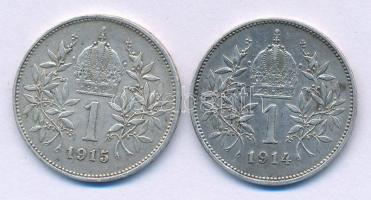 Ausztria 1914-1916. 1K Ag "Ferenc József" (2xklf) T:XF patina Austria 1914-1916. Corona Ag...