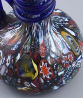 Murano millefiori kisváza, melegen rátekert kéküveg füllel. Jelzés nélkül, hibátlan, m: 12,5 cm