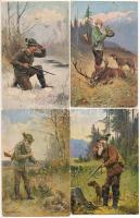 VADÁSZAT - 7 db RÉGI művész képeslap / HUNTING - 7 pre-1945 art postcards