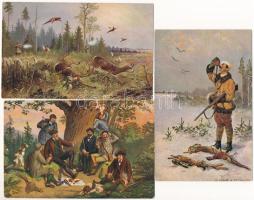VADÁSZAT - 7 db RÉGI művész képeslap / HUNTING - 7 pre-1945 art postcards