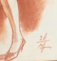 Olvashatatlan jelzéssel: Női akt. Vöröskréta, papír. Üvegezett fakeretben. 35,5x23 cm