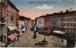 1918 Trieste, Piazza della Borsa e Corso / square, tram (EK)