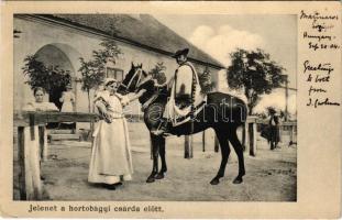 1904 Hortobágy, jelet a csárda előtt, lóháton. Pongrácz Géza kiadása (Rb)