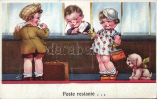 At the post office, children, humour s: Mabel Lucie Attwell, A postán, gyerekek, humour s: Mabel Lucie Attwell