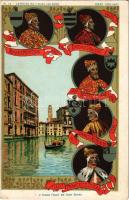 Venezia, Venice; Il Palazzo Foscari nel Canal Grande - i suoi 120 Dogi, Anni 1382-1457. / Italian doges. Art Nouveau, litho (EK)