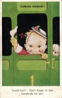 Goodbye from the train, child s: Mabel Lucie Attwell, Búcsú a vonat ablakából, gyerek s: Mabel Lucie Attwell