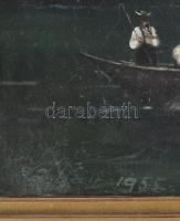 Olvashatatlan jelzéssel: Halászok. Olaj, karton. Vetemedett, kissé sérült Dekoratív, sérült fakeretb...