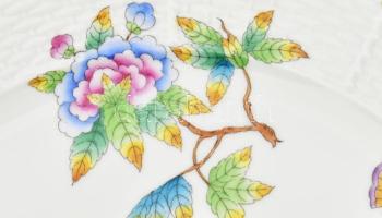 Herendi Viktória mintás lapos tányér szett, 6 db, jelzett, hibátlan, d: 25,5 cm