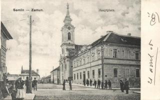 Zimony, Semlin; fő tér, templom, A. Stepner kiadása / main square, church (EK)