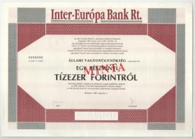 Budapest 1989. &quot;Inter-Európa Bankt Rt.&quot; részvénye 10.000Ft-ról, piros &quot;MINTA&quot; felülbélyegzéssel, 000-ás sorszámmal T:AU