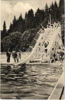 1931 Felsőzúgó-fürdő, Ruzsbachfürdő, Bad Ober Rauschenbach, Kúpele Vysné Ruzbachy; Strand, fürdőzők, csúszda / Toboggan / beach, bathers, slide