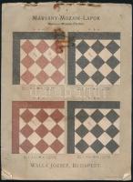 cca 1900 Walla József, Bp., márvány-mozaik-lapok gyári színes mintakatalógus, én., Kellner és Mohrlüder-ny., 18 p. Magyar és német nyelven. Illusztrált papírkötésben, a hátsó borítón a cég gyárának képével, borító és néhány lap foltos, utolsó lap és borító hátoldala elvált a tűzött kötéstől, uoltó 4 lap jobb felső sarkában kisebb sérüléssel