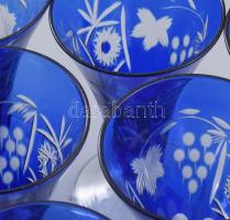 Kéken pácolt kristályüveg likőrös / pezsgős pohár szett. Jelzés nélkül, pácolásán néhol esztétikai h...