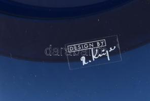 Richard Kuiper (?): Design üveg asztalközép. Anyagában színezett vastag öntött királykék üveg, címké...