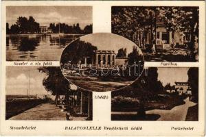 1944 Balatonlelle, Rendőrtiszti üdülő, részlet a víz felől, pavilon, ebédlő, strand, park (EK)