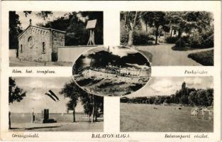 Balatonaliga (Balatonvilágos), Római katolikus templom, park, Országzászló, vihar a Balatonon, Balatonparti részlet