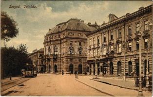 1916 Szeged, színház, villamos, zálogház, Első Szegedi Szabóipari Szövetkezet (EK)