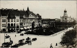 1927 Kecskemét, Szabadság tér, Zsinagóga, Tóth István gyógyszertára, Barta Zsigmond, Szél Nándor, Kellermann Bernát, Réthey Gyula, Goitein Jónás üzlete. G. Fekete Gyula kiadása