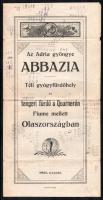 1924 Az Adria gyöngye Abbázia. Téli gyógyfürdőhely és tengeri fürdő a Quarnerón Fiume mellett Olaszországban. Sanatóriumok, szállodák és pensiók névjegyzéke 1924. nyarán. Hajtásnyomokkal, ceruzás feljegyzésekkel, kinyitva: 29x28,5 cm