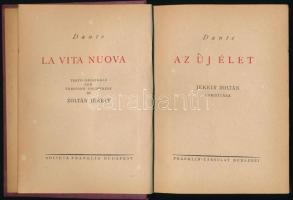 Dante Alighieri: Az új élet. La vita nuova. Kétnyelvű remekművek I. Jékely Zoltán fordítása. A bevezetés Fülep Lajos műve. Bp., é.n., Franklin. 145+3 p. Magyar és olasz nyelven. Kiadói egészbőr kötés, kissé sérült gerinccel, kissé kopott borítóval.