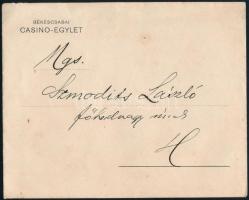 1920 A Békéscsabai Casino-Egylet levele Szmodics László főhadnagynak tagfelvétel tárgyában, fejléces...