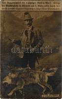 1911 Der Bauernschreck ein 6 jähriger Balkan Wolf / Vadász egy lelőtt 6 éves balkáni farkas / Hunter with a 6 years old Balkan wolf. F. Erben Graz photo (fl)