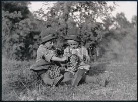 cca 1925 Bercel (Nógrád megye), habzsi-dőzsi szüret idején, Kerny István (1879-1963) budapesti fotóművész hagyatékából, eredeti üveglemez negatívokról készült 2 db modern nagyítás, 15x21 cm