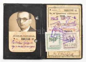 1936 Pécs, fényképes MÁV igazolvány Dr. Orbán György egyetemi tanár részére