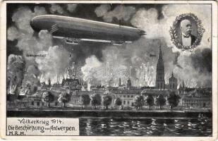 1914 Völkerkrieg 1914. Die Beschiessung von Antwerpen. Weltkrieg Postkarte, Zeppelin (EK)