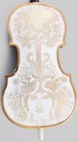 Hollóházi Porcelángyár, Szász Endre (1926-2003): Hegedű. Hegedű porcelán dísztárgy. Aranyozott feket...