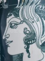 Hollóházi Szász Endre által tervezett mintával díszített porcelán váza, zöld mázzal. matricás, jelze...