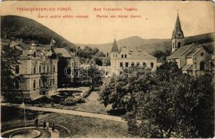 1912 Trencsénteplic, Trencianske Teplice; Garni szálló előtti részlet / Partie von Hotel Garni / hotel, spa (EM)