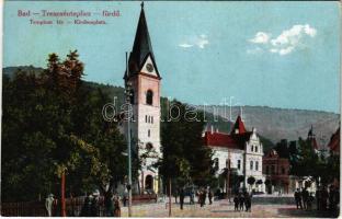 1918 Trencsénteplic, Trencianske Teplice; Templom tér. Wertheim Zsigmond kiadása / Kirchenplatz / square, church (EK)