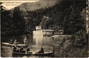 Trencsénteplic, Trencianske Teplice; Rybník Boracka / Baracskai tó, csónakázók / lake, rowing boats ...