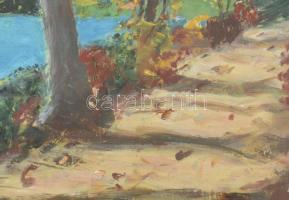 Litkey Emma (XX. sz. második fele): Jön az ősz. Olaj, karton, jelzett a hátoldalán. Üvegezett fakere...