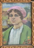 Garay jelzéssel: Lány a vásárban, 1922 körül. Olaj, rétegelt falemez, jelezve jobbra lent. Hátoldalá...