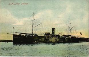 1909 SMS PELIKAN az Osztrák-Magyar Haditengerészet parancsnoki yachtja és torpedó-raktárhajója / SM Schiff &quot;Pelikan&quot; Torpedodepotschiff und Admiralsyacht. K.u.K. Kriegsmarine / Austro-Hungarian Navy, SMS Pelikan admiral&#039;s yacht and torpedo depot ship. G. Costalunga Pola 1908.