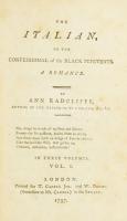 Ann Radcliffe: The italian, or the confessional of the black penitents. A romance. by --, author of the mysteries of Udolpho, &c. &c. In three volumes. I. kötet. (3 kötetben teljes)  London : 1797. T Cadell Jun and W. Davies successors to Mr Cadell in the Strand, korabeli sérült gerincű félbőr kötésben. Pp. XII, 336 ; [2] . First edition / ELSŐ KIADÁS!