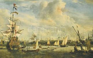 Dekoratív, kissé kopott fakeret, modern tengeri csata nyomattal. Belső méret: 17x28 cm